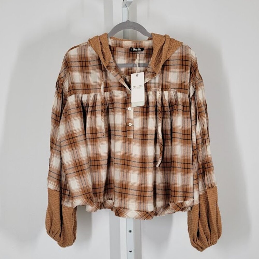 MISS ME  hooded plaid crop top Sz M NEW - Picture 9 of 12